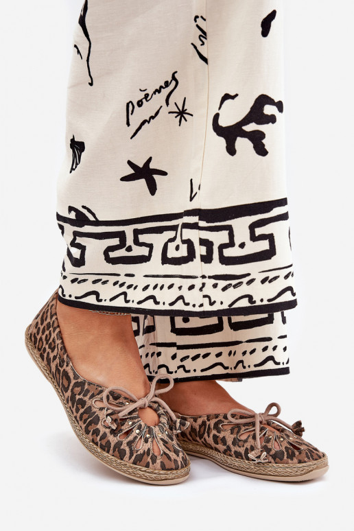 Ploché boty baleríny Z Naturalnej Skóry se vzory leopardí kožešiny Zazoo 10179 hnědá