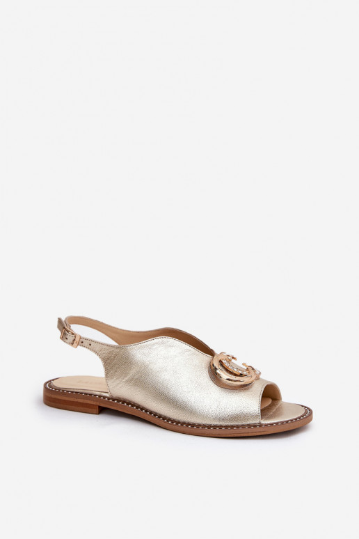 Dámské sandály s širokými podpatky s ornamenty Laura Messi 2865 zlaté barvy Dámské sandály s širokými podpatky s ornamenty Laura Messi 2865 zlaté barvy