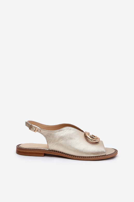 Dámské sandály s širokými podpatky s ornamenty Laura Messi 2865 zlaté barvy Dámské sandály s širokými podpatky s ornamenty Laura Messi 2865 zlaté barvy