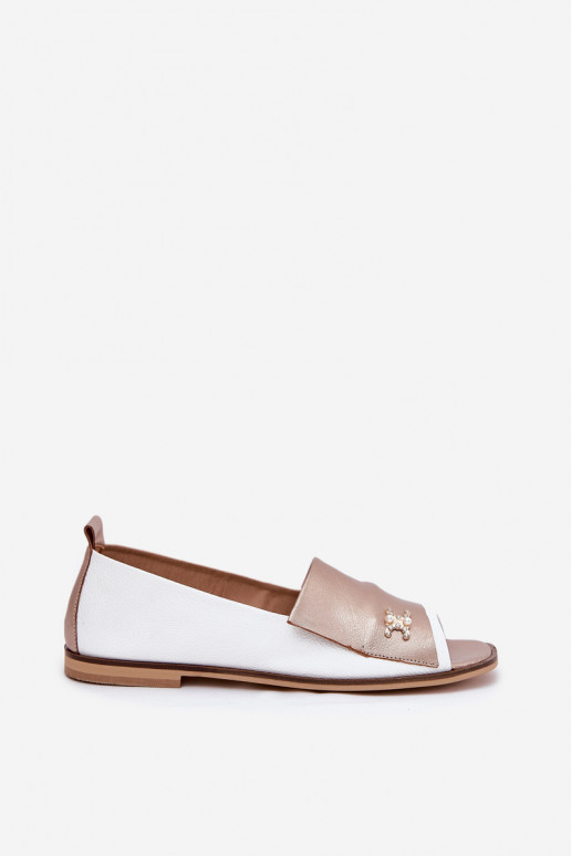 Elegantní styl baleríny Z Odkrytymi Palcami Zazoo 1865 Bílá-zlaté barvy  Elegantní styl baleríny Z Odkrytymi Palcami Zazoo 1865 Bílá-zlaté barvy