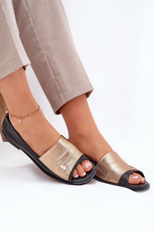 Elegantní styl baleríny Z Odkrytymi Palcami Zazoo 1865 zlaté-Černé  Elegantní styl baleríny Z Odkrytymi Palcami Zazoo 1865 zlaté-Černé