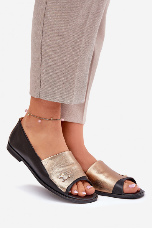 Elegantní styl baleríny Z Odkrytymi Palcami Zazoo 1865 zlaté-Černé  Elegantní styl baleríny Z Odkrytymi Palcami Zazoo 1865 zlaté-Černé