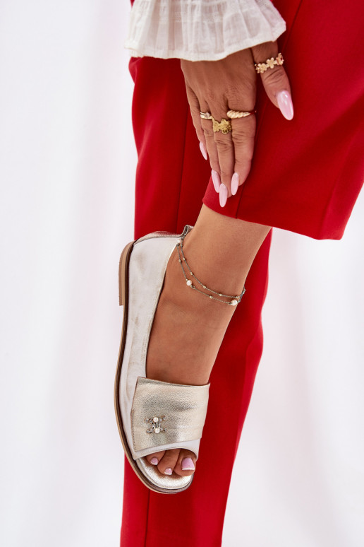 Elegantní styl baleríny Z Odkrytymi Palcami Zazoo 1865 zlaté barvy Przecierany  Elegantní styl baleríny Z Odkrytymi Palcami Zazoo 1865 zlaté barvy Przecierany