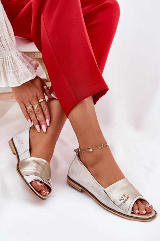 Elegantní styl baleríny Z Odkrytymi Palcami Zazoo 1865 zlaté barvy Przecierany  Elegantní styl baleríny Z Odkrytymi Palcami Zazoo 1865 zlaté barvy Przecierany