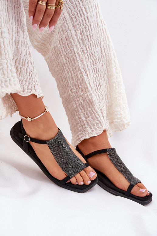Ploché boty Elegantní styl Dámské sandály s třpytivýma očima Artiker 56C1370 Černé Ploché boty Elegantní styl Dámské sandály s třpytivýma očima Artiker 56C1370 Černé
