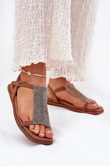 Ploché boty Elegantní styl Dámské sandály s třpytivýma očima Artiker 56C1365 hnědá