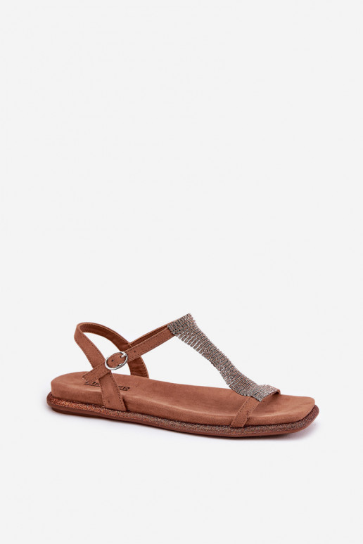 Ploché boty Elegantní styl Dámské sandály s třpytivýma očima Artiker 56C1365 hnědá Ploché boty Elegantní styl Dámské sandály s třpytivýma očima Artiker 56C1365 hnědá