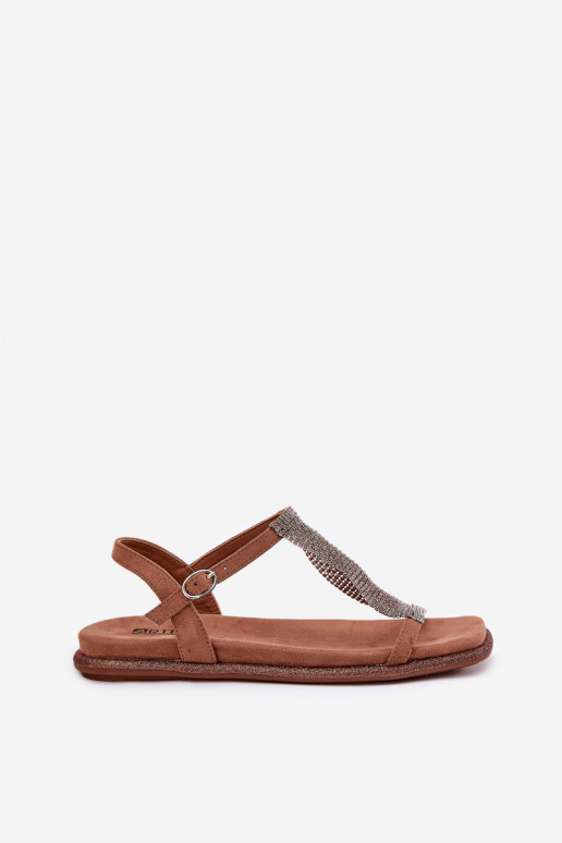 Ploché boty Elegantní styl Dámské sandály s třpytivýma očima Artiker 56C1365 hnědá Ploché boty Elegantní styl Dámské sandály s třpytivýma očima Artiker 56C1365 hnědá