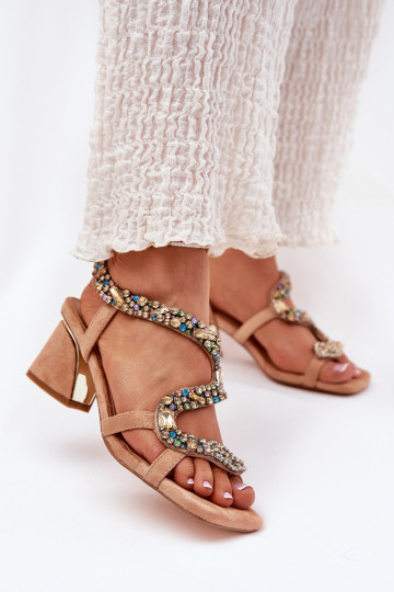 Dámské sandály na vysokém podpatku s třpytivýma očima Artiker 56C1377 béžové