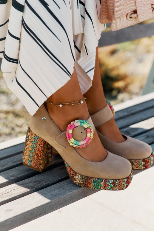 Semišové boty  s podpatky a platformou  06839-04 béžové Semišové boty  s podpatky a platformou  06839-04 béžové