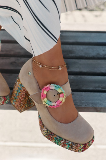 Semišové boty  s podpatky a platformou  06839-04 béžové 2