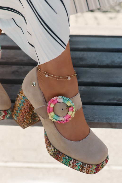 Semišové boty  s podpatky a platformou  06839-04 béžové Semišové boty  s podpatky a platformou  06839-04 béžové