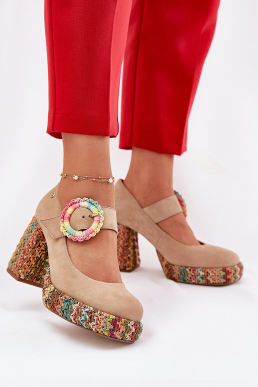 Semišové boty  s podpatky a platformou  06839-04 béžové Semišové boty  s podpatky a platformou  06839-04 béžové