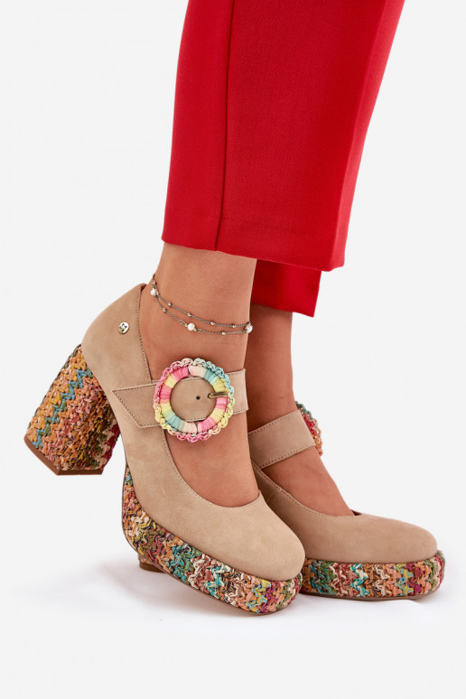 Semišové boty  s podpatky a platformou  06839-04 béžové Semišové boty  s podpatky a platformou  06839-04 béžové