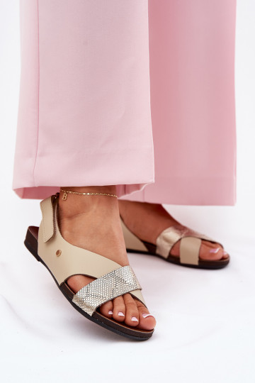 Dámské sandály se samolepicími uzávěry Zazoo 40141 béžové-zlaté barvy