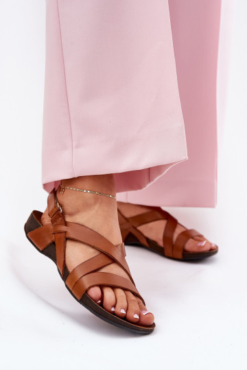 Ploché boty Dámské sandály  Zazoo 40032 hnědá