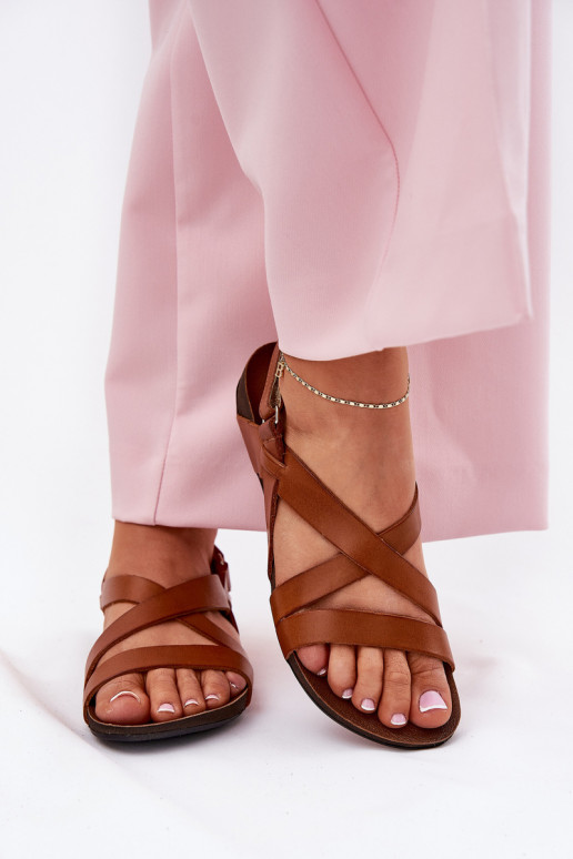 Ploché boty Dámské sandály  Zazoo 40032 hnědá