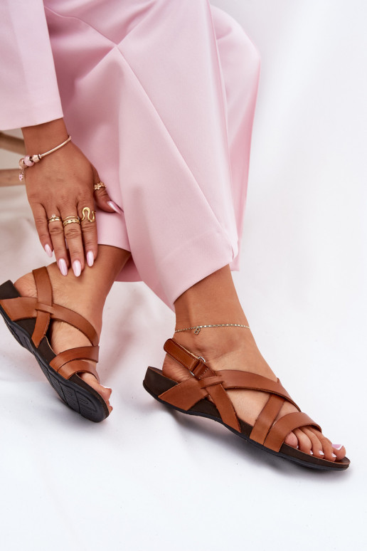 Ploché boty Dámské sandály  Zazoo 40032 hnědá