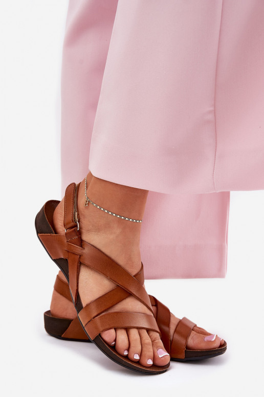 Ploché boty Dámské sandály  Zazoo 40032 hnědá