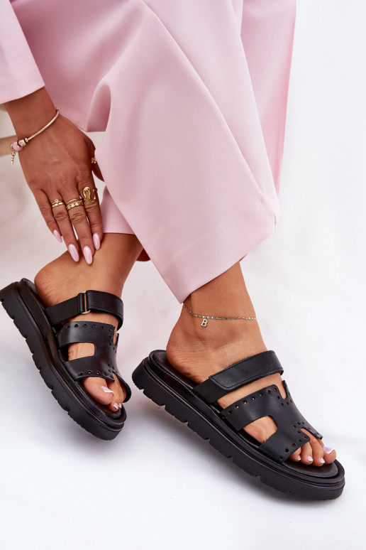 Dámské pantofle Z Naturalnej Skóry s platformou Zazoo 40440 Černé