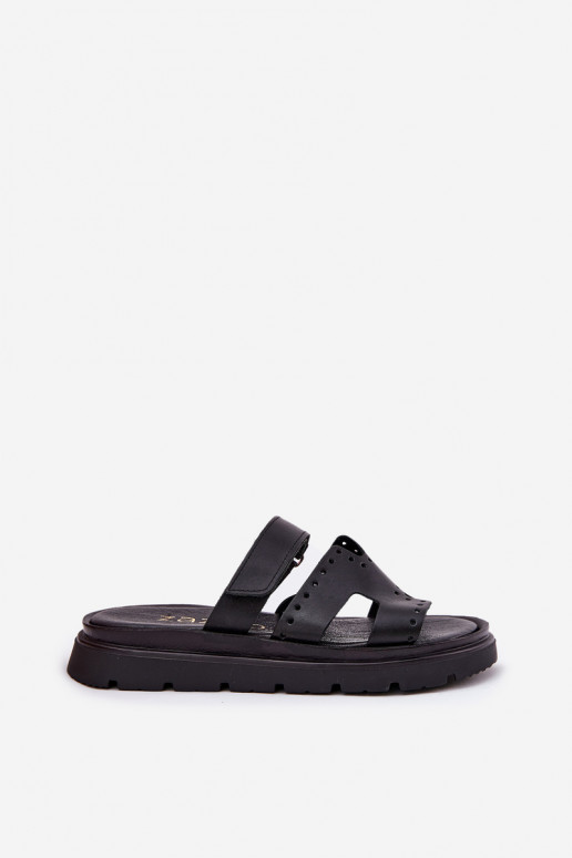 Dámské pantofle Z Naturalnej Skóry s platformou Zazoo 40440 Černé