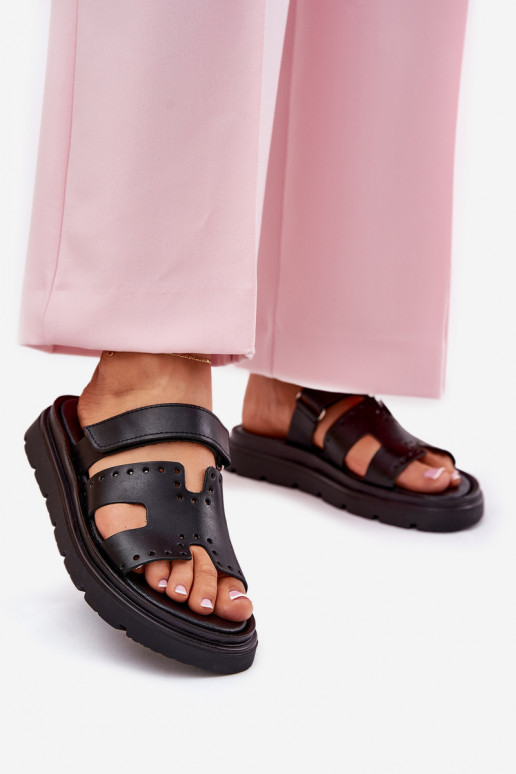 Dámské pantofle Z Naturalnej Skóry s platformou Zazoo 40440 Černé