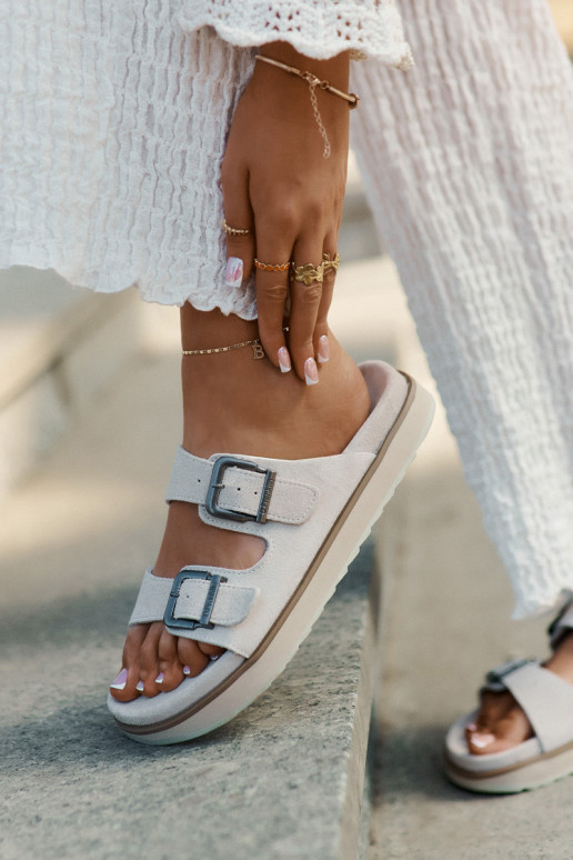 Dámské semišové pantofle s přezkami D.Franklin DFSH405001 béžové