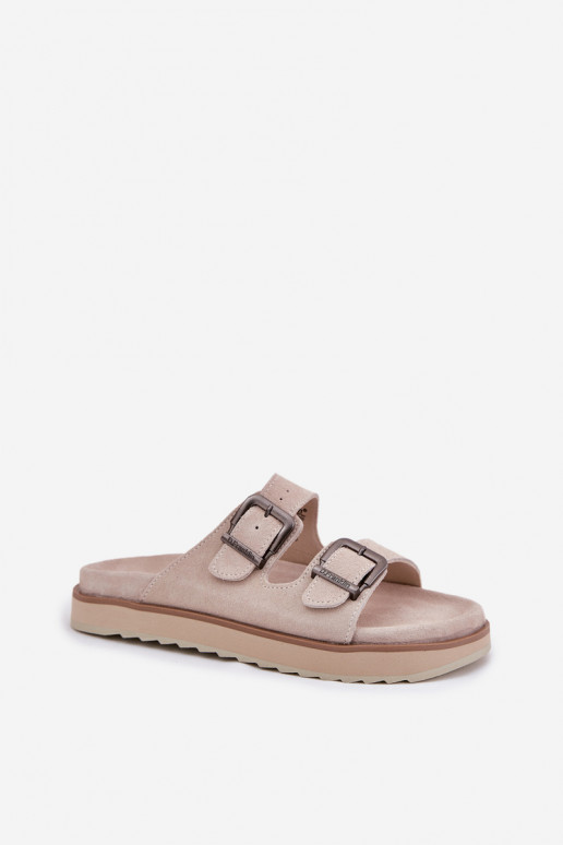 Dámské semišové pantofle s přezkami D.Franklin DFSH405001 béžové