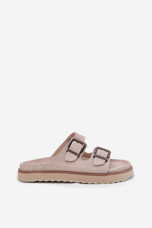 Dámské semišové pantofle s přezkami D.Franklin DFSH405001 béžové