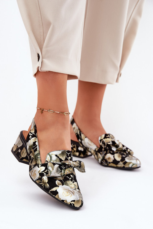 Obuv S květinami se stuhami N6539-44 Černé  Obuv S květinami se stuhami N6539-44 Černé