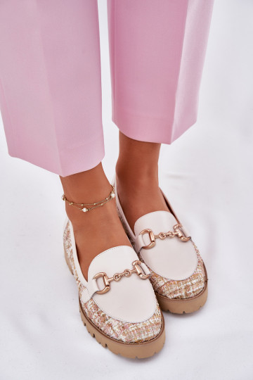 Dámské mokasíny Ze zlaté barvym Detalem Laura Messi 2938 slonová kost