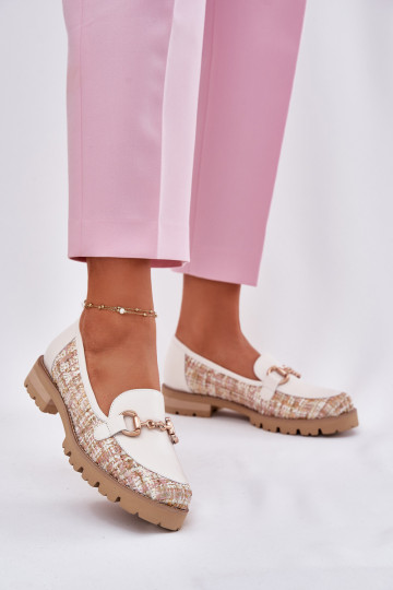 Dámské mokasíny Ze zlaté barvym Detalem Laura Messi 2938 slonová kost 2