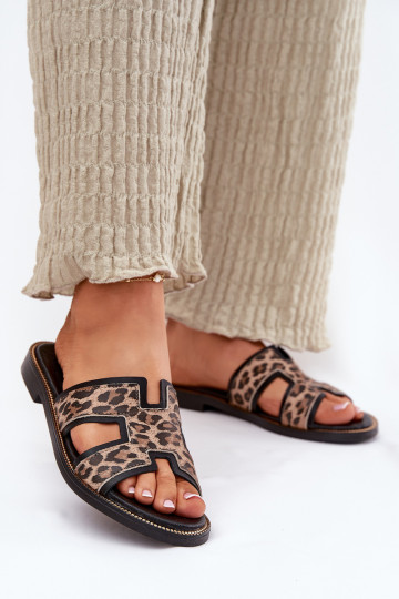 Ploché boty Pantofle se vzory leopardí kožešiny Zazoo 40383 Černé