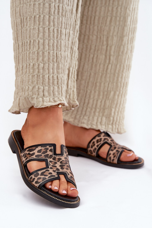  Ploché boty Pantofle se vzory leopardí kožešiny Zazoo 40383 Černé