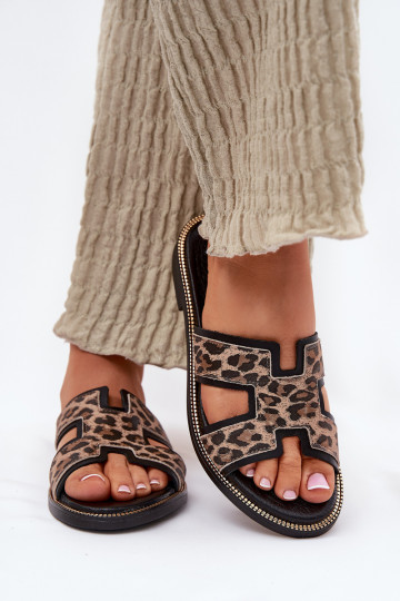 Ploché boty Pantofle se vzory leopardí kožešiny Zazoo 40383 Černé 2