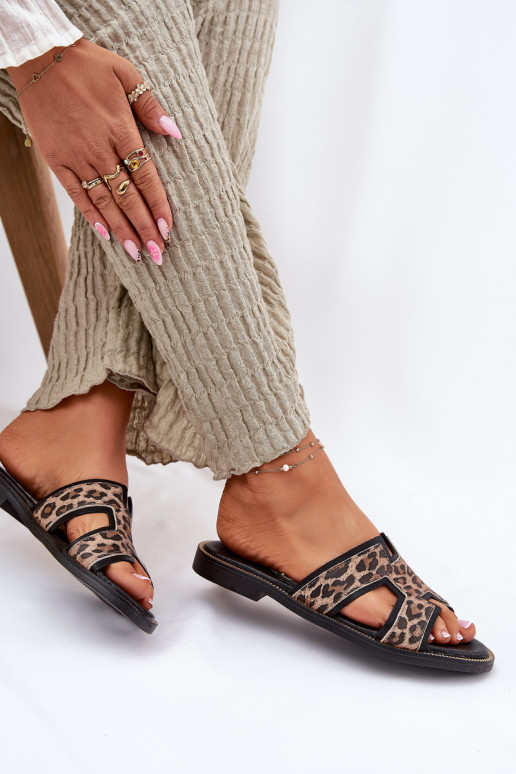  Ploché boty Pantofle se vzory leopardí kožešiny Zazoo 40383 Černé