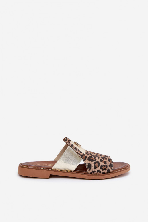 Elegantní styl Pantofle  s širokými podpatky Zazoo 40423 se vzory leopardí kožešiny