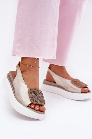 Zazoo 1786 Dámské sandály  s platformou s ornamenty zlaté barvy Przecierany 2