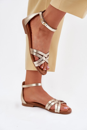 Dámské sandály  s širokými podpatky  07029-25 zlaté barvy