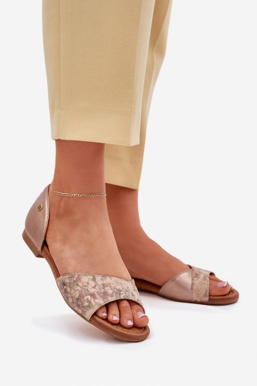 Dámské sandály  s širokými podpatky  06947-25 zlaté barvy Dámské sandály  s širokými podpatky  06947-25 zlaté barvy