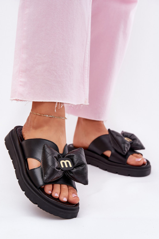 Pantofle  s platformou se stuhami CheBello 4647 Černé