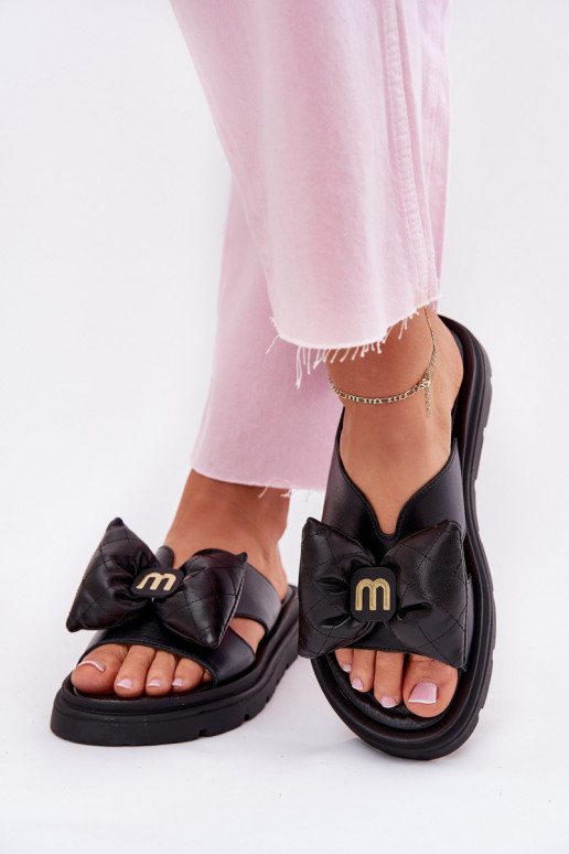 Pantofle  s platformou se stuhami CheBello 4647 Černé