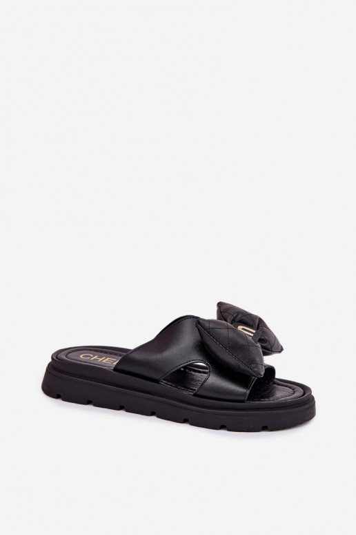 Pantofle  s platformou se stuhami CheBello 4647 Černé