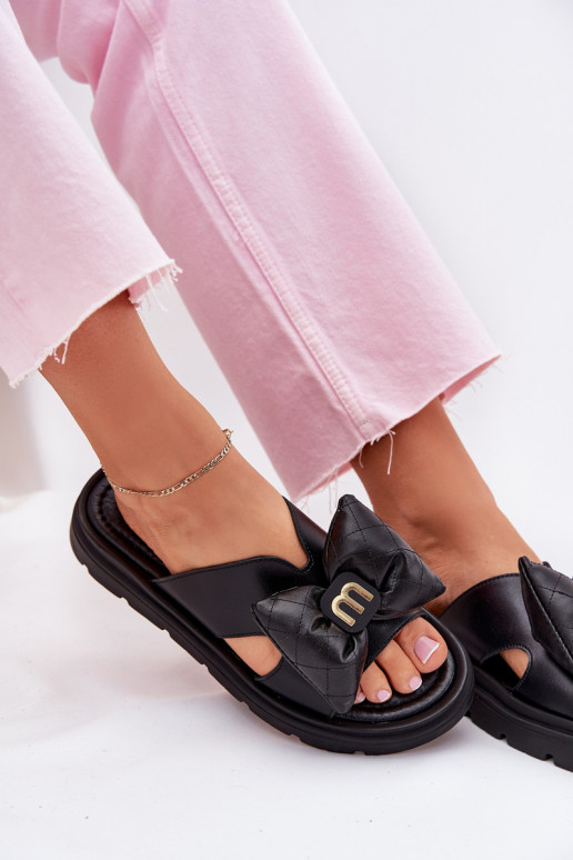 Pantofle  s platformou se stuhami CheBello 4647 Černé