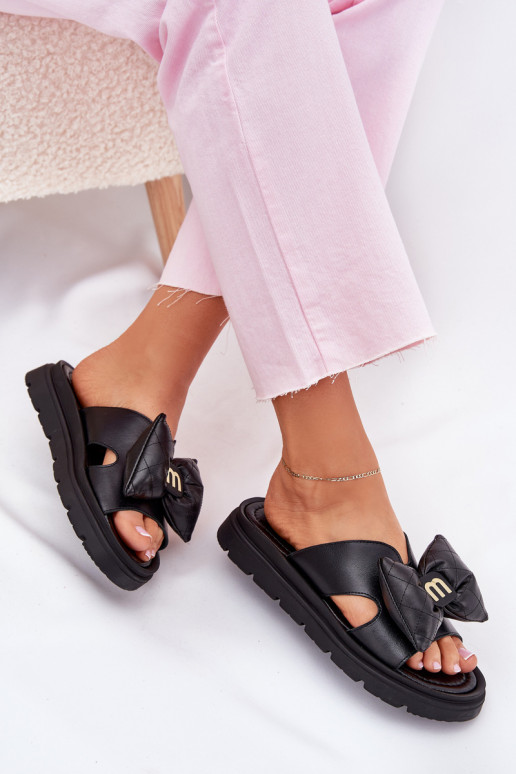 Pantofle  s platformou se stuhami CheBello 4647 Černé