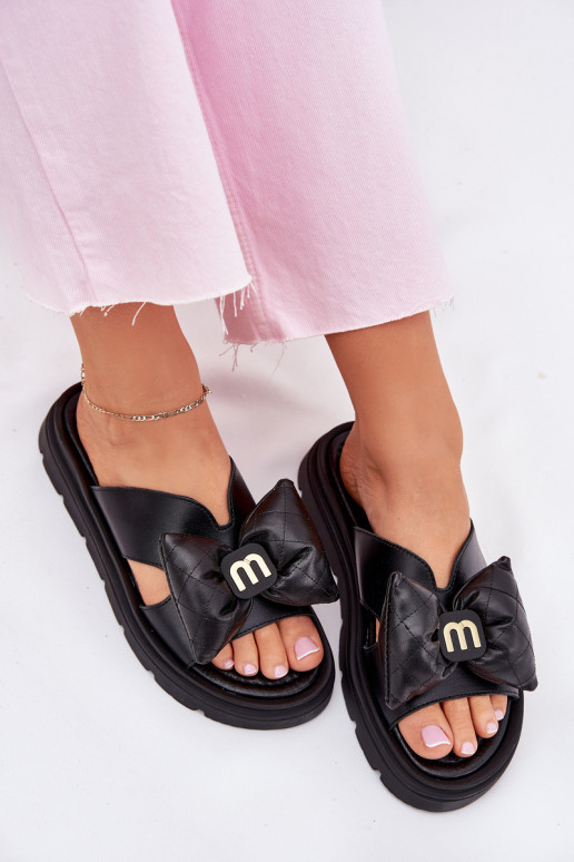 Pantofle  s platformou se stuhami CheBello 4647 Černé
