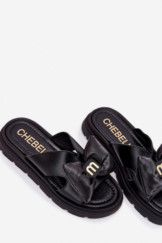 Pantofle  s platformou se stuhami CheBello 4647 Černé