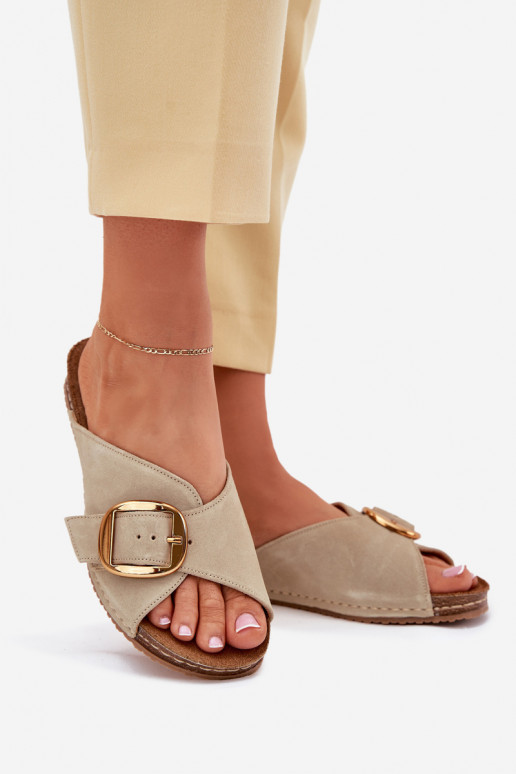 Pantofle se zlatými přezkami  07000-22 Pistacjowe Pantofle se zlatými přezkami  07000-22 Pistacjowe