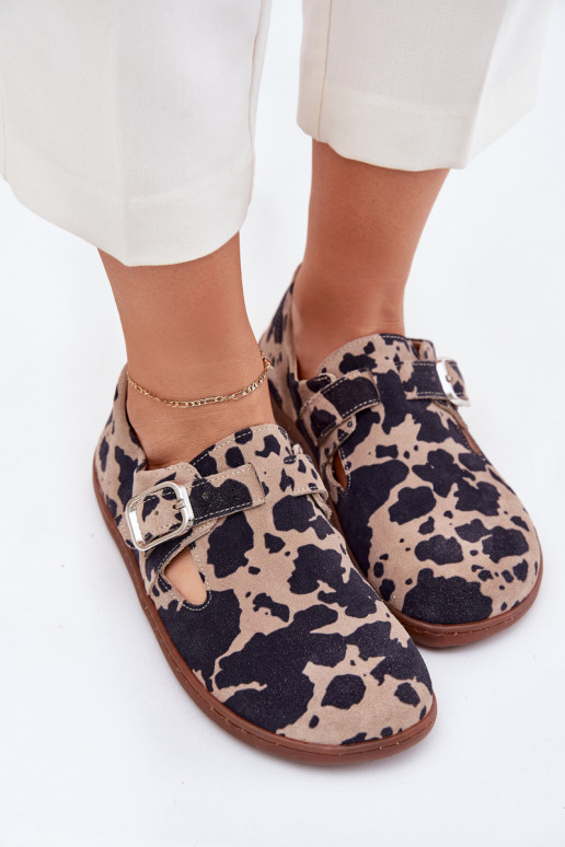 ze semiše boty Barefoot  s přezkami Łaty Zazoo N1261 hnědá-béžové