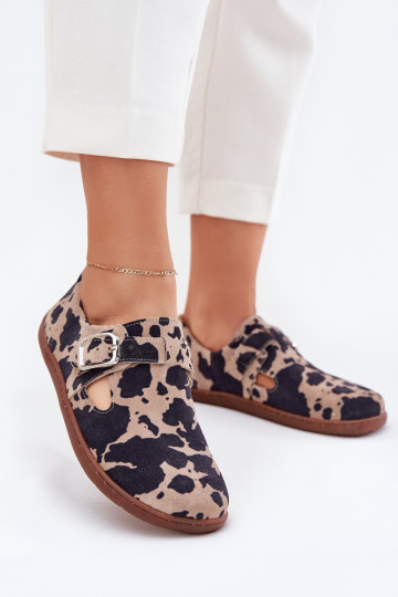 ze semiše boty Barefoot  s přezkami Łaty Zazoo N1261 hnědá-béžové 2